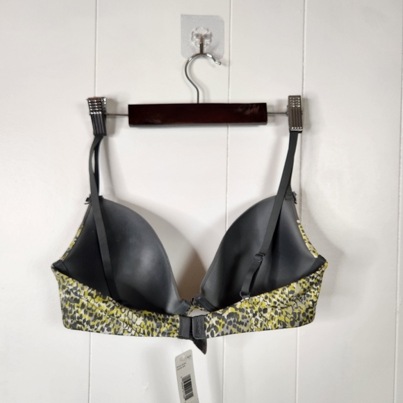 DKNY Yellow Animal Print Padded Underwire Plunge Bra New NWT 36C Lingerie Sexy - Picture 3 of 5